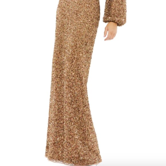 MAC DUGGAL 10791 SEQUINED PUFF SLEEVE V-NECK BRONZE GOWN sz 10 - Picture 3 of 5